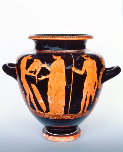 Attic Red-figure stamnos depicting departure scene by Chicago Painter